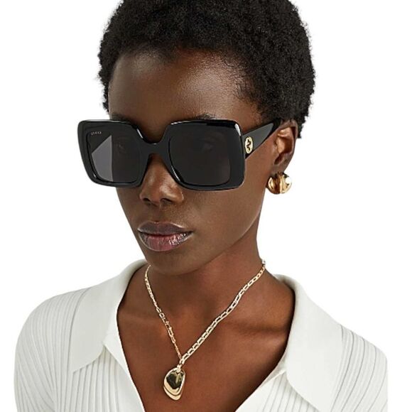 New Gucci Women Sunglasses Black Oversized Square GG0053SN-001 Gray Gradient - Picture 4 of 12